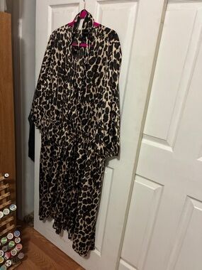 Lane Bryant Beige and Black Leopard-Print Long Sleeve Dress